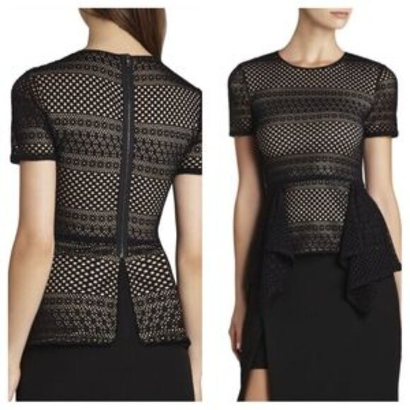 BCBGMaxAzria Tops - EUC BCBGMaxAzria "Vicktoria" Mixed-Knit Black Peplum Top Size XS
